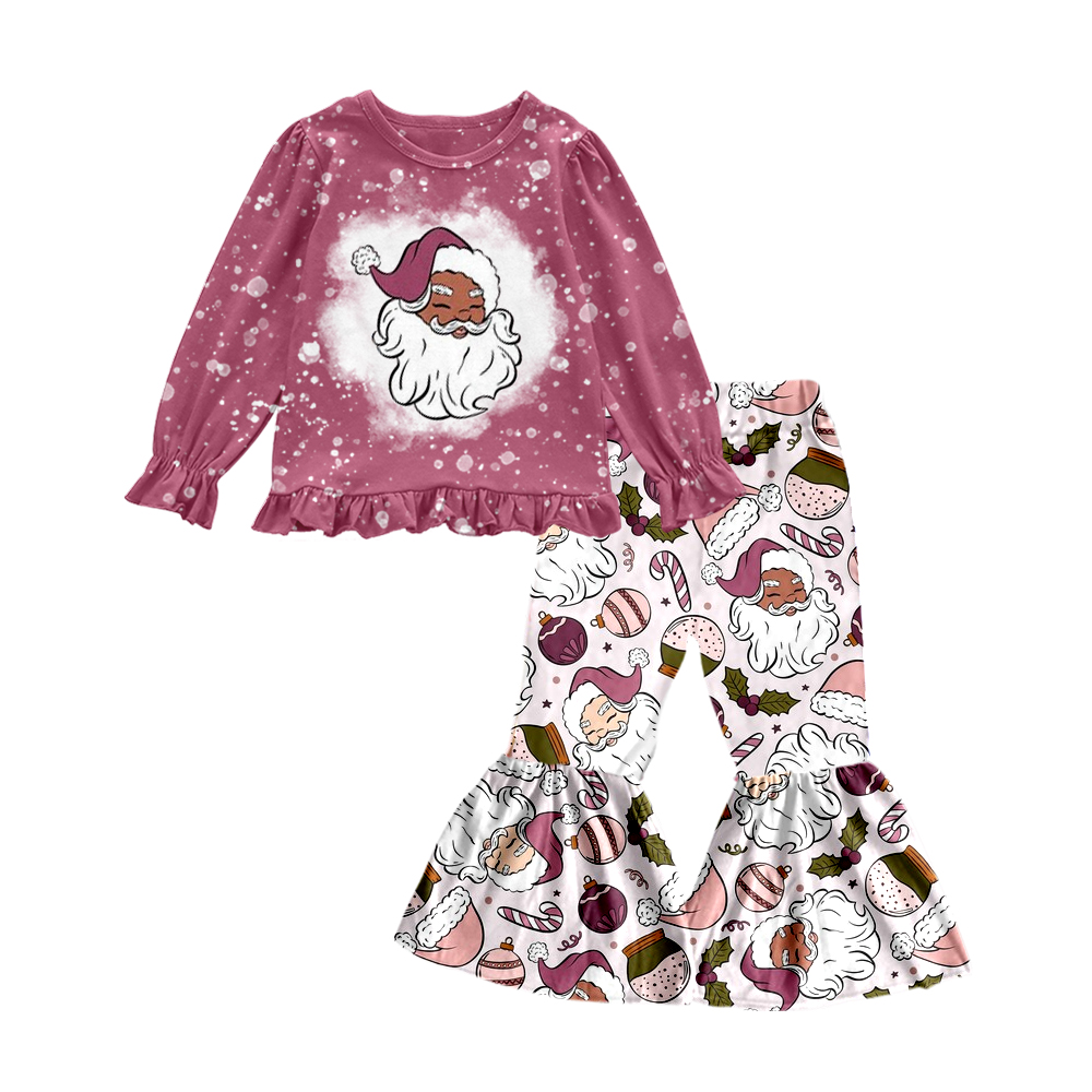 GLP0642 Baby Girls Christmas Santa Bell Bottom Pants Outfit