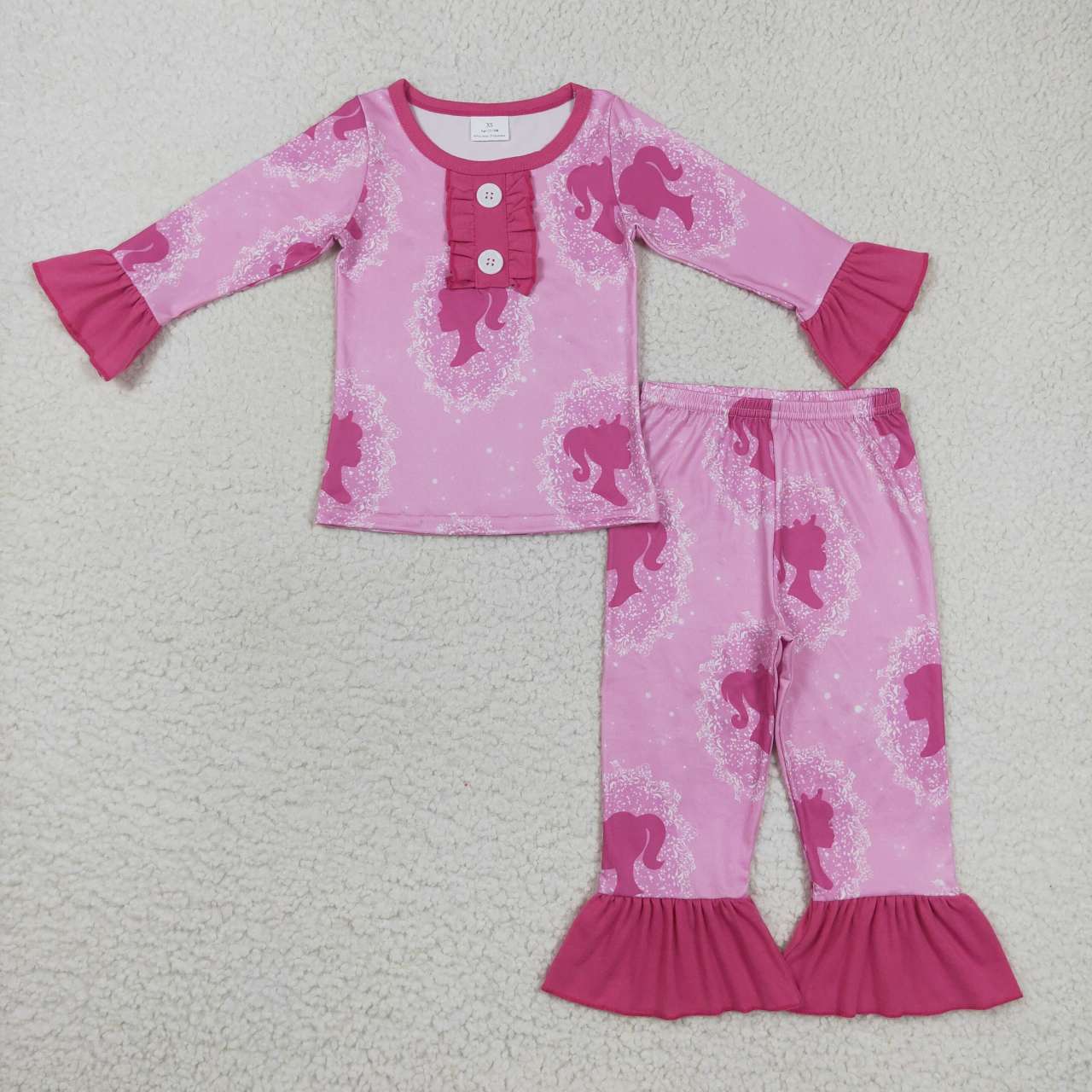 GLP0646 Baby Girls Pink Doll Pajamas Clothes Sets