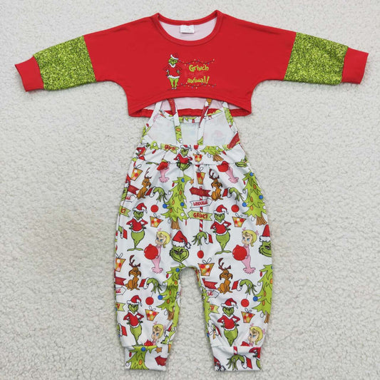 Kids Girls Christmas Green Face Jumpsuit and Top Set