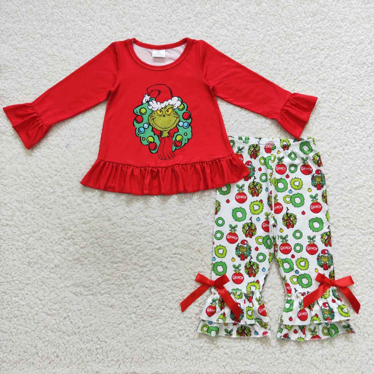 Baby Sibling Christmas  Green Face Outfit and Romper