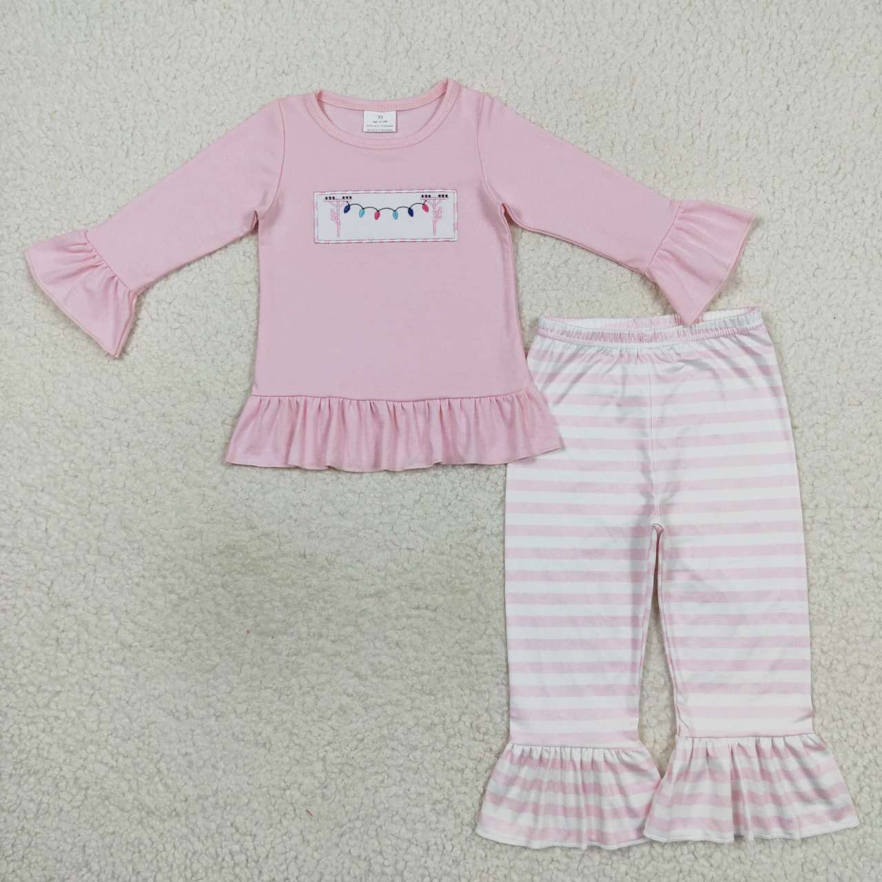 Christmas Light Blue and Pink Striped Sbiling Outfit Romper