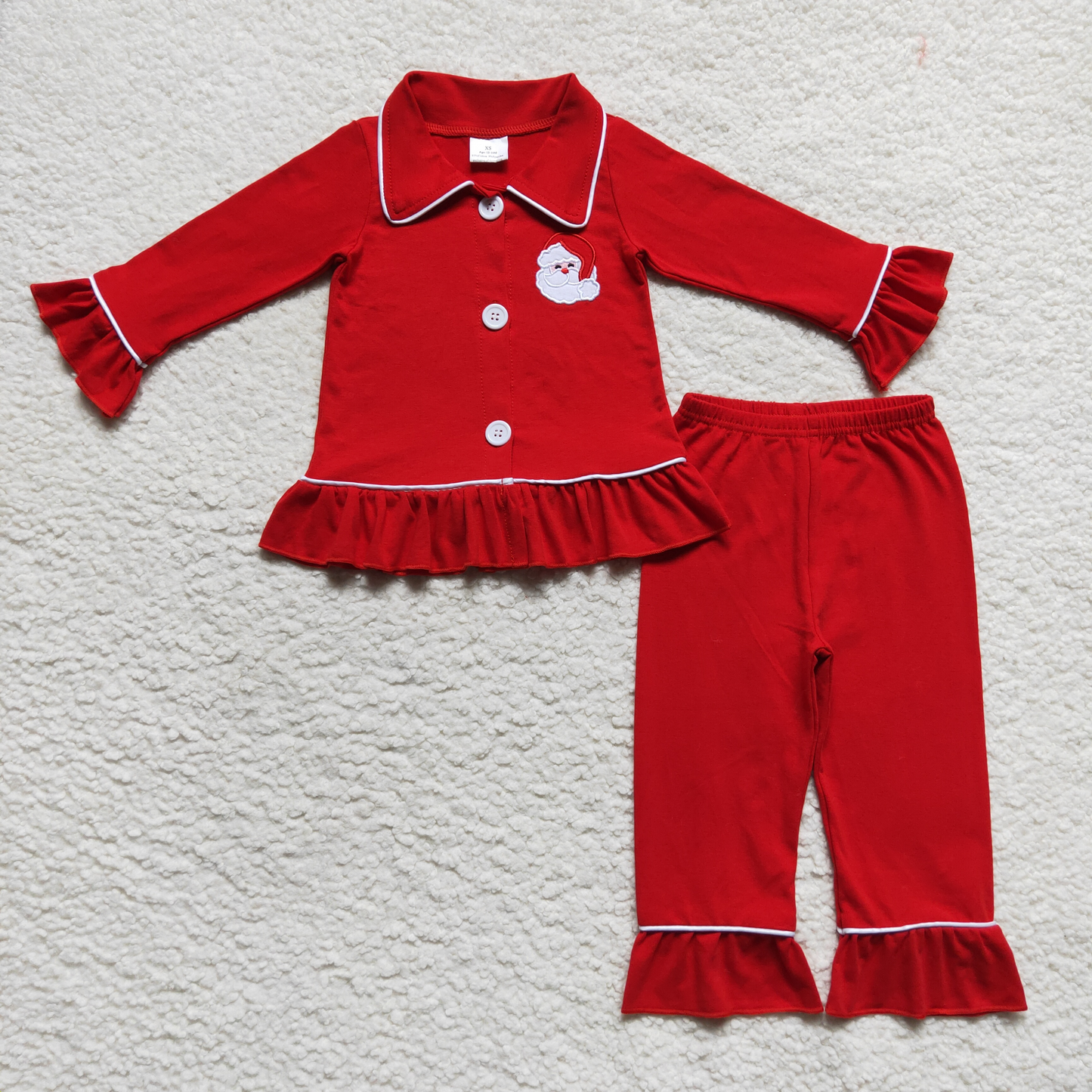 Sibling Baby Girls Chrismtas Embroidery Buttons Top Pants Pajama Set