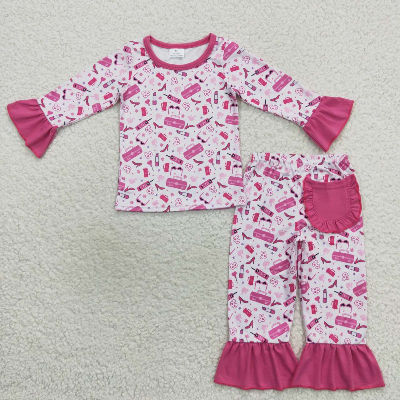 Baby Girls Pink Doll Print Pajama Set