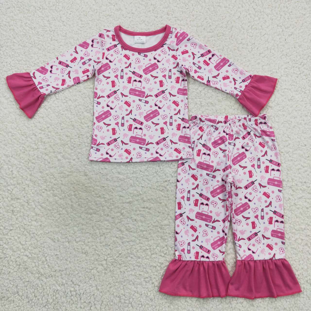 Baby Girls Pink Doll Print Pajama Set