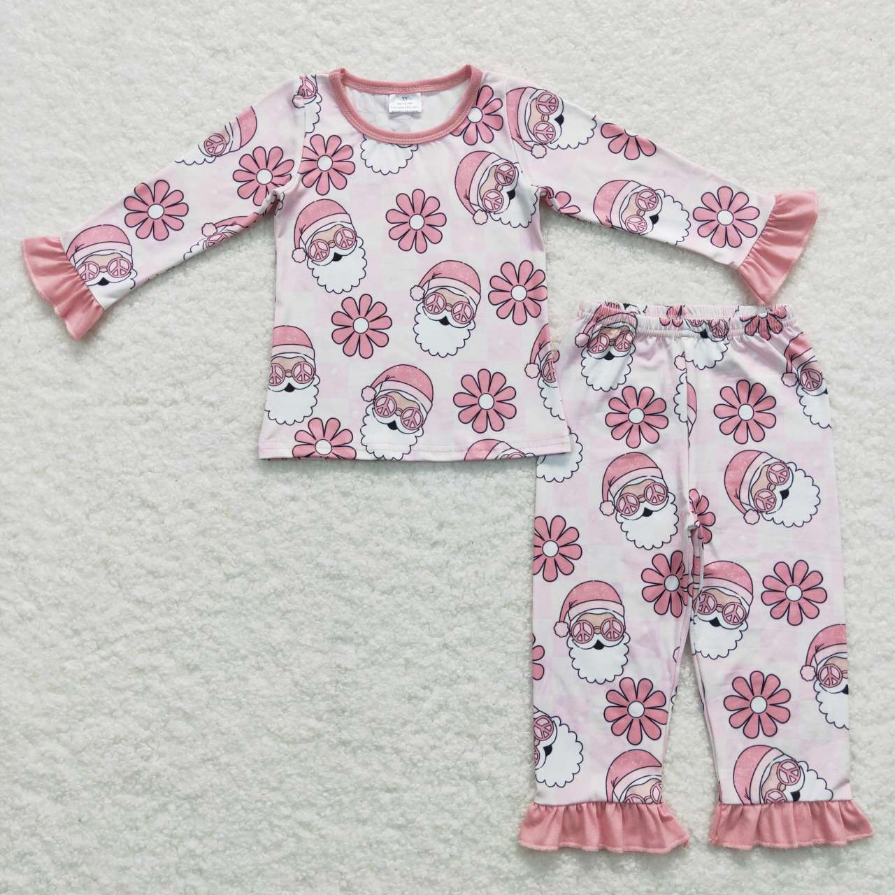 Baby Girls Sister Christmas Pink Santa Pajama and Zipper Romper