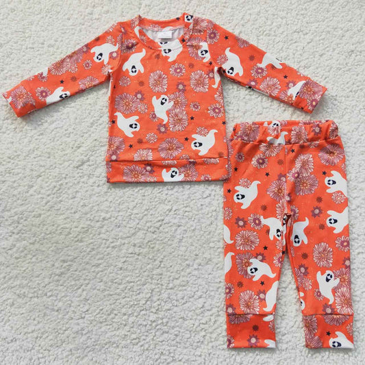 GLP0719 Halloween Baby Girls Ghost Orange Color Pajama Set