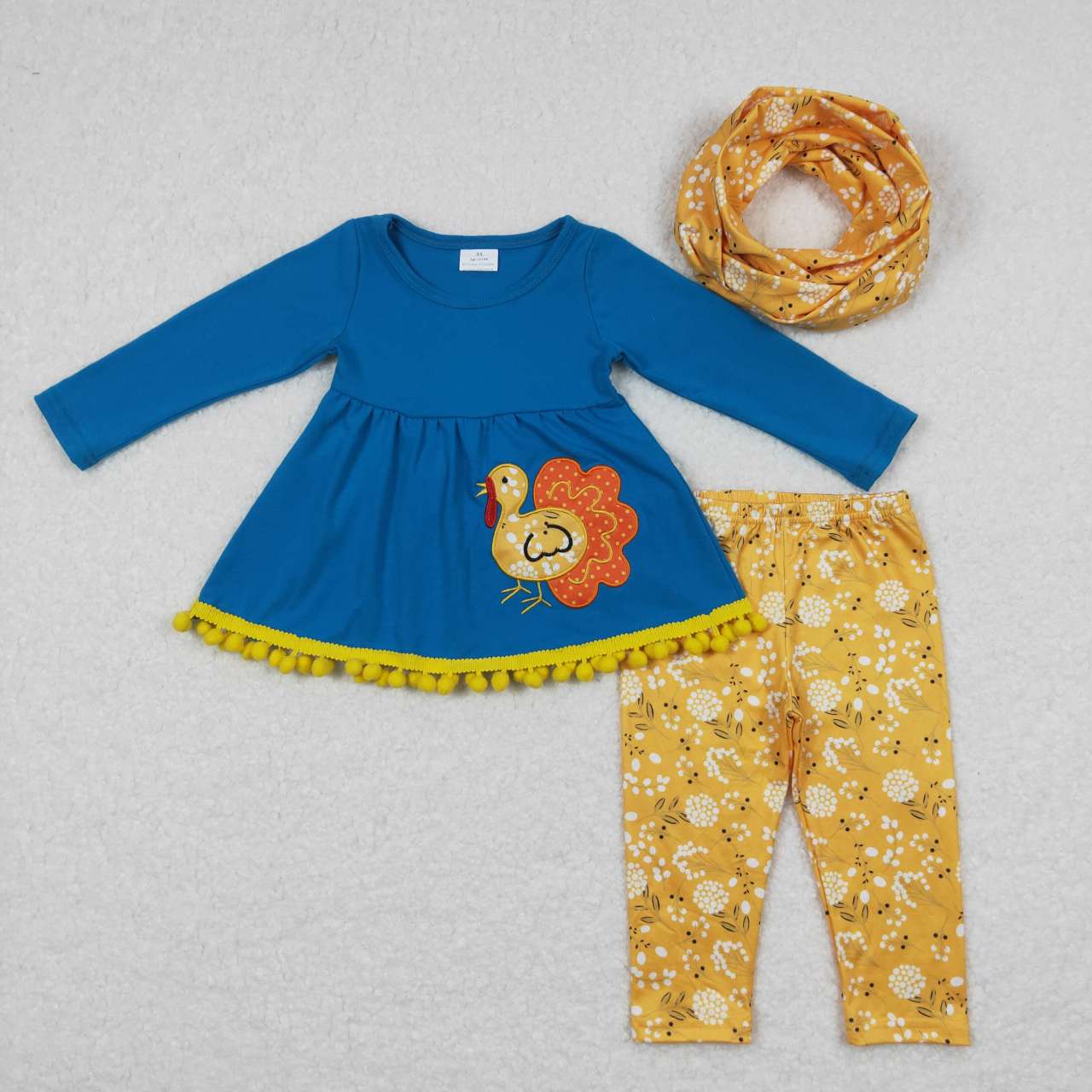 GLP0720 Baby Girls Thanksgiving Turkey Flowers Tunic Top Pants Clothes Sets