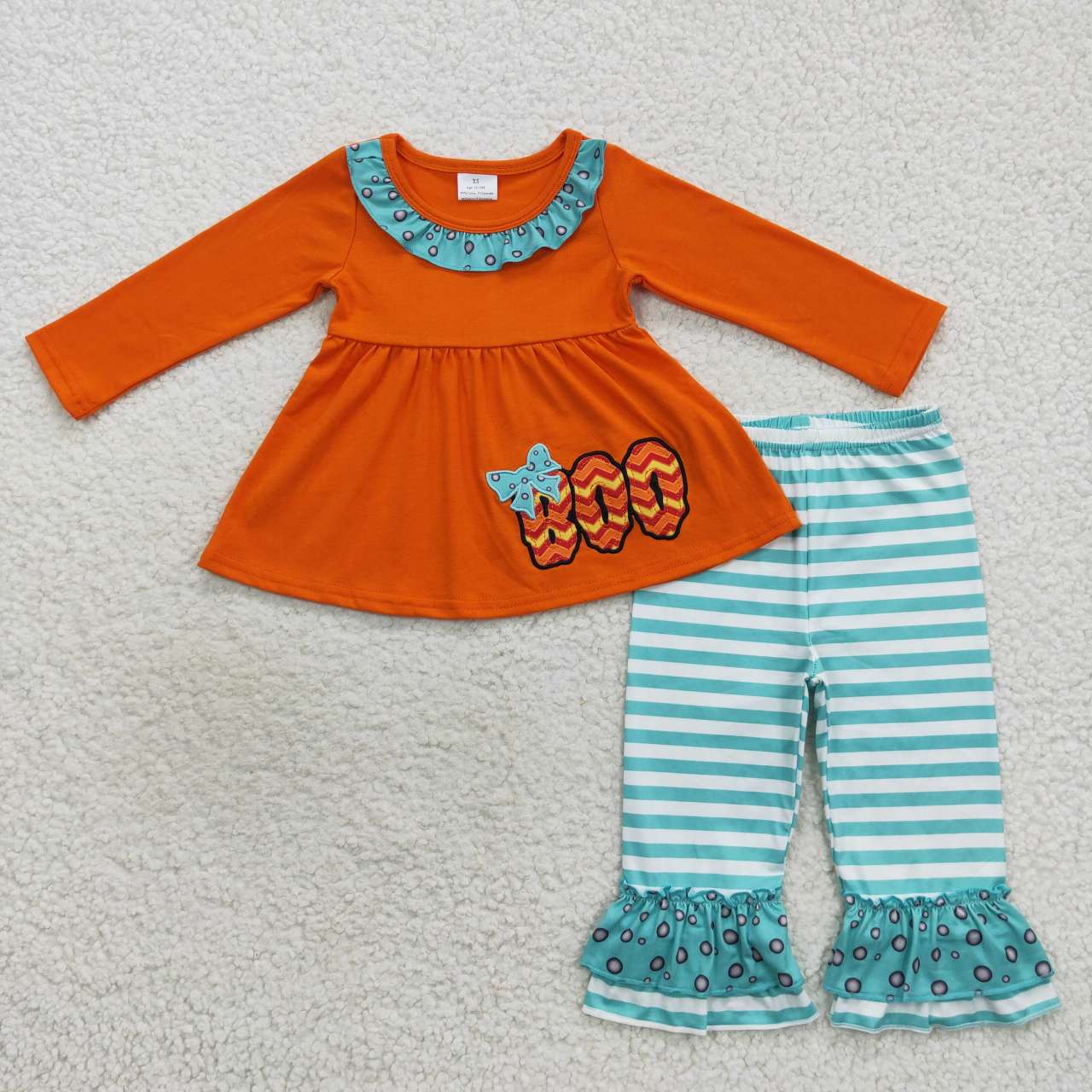 Sibling Girls Boys Halloween Embroidery Boo Long Sleeve Set and Romper