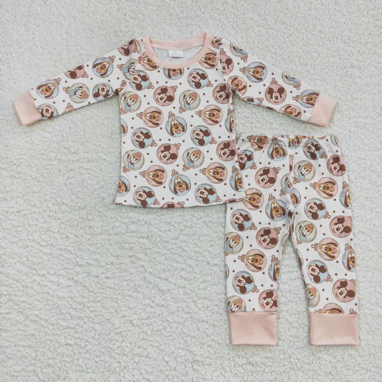 Infant Baby Girls Pink Cartoon Long Sleeve Christmas Pajama Set