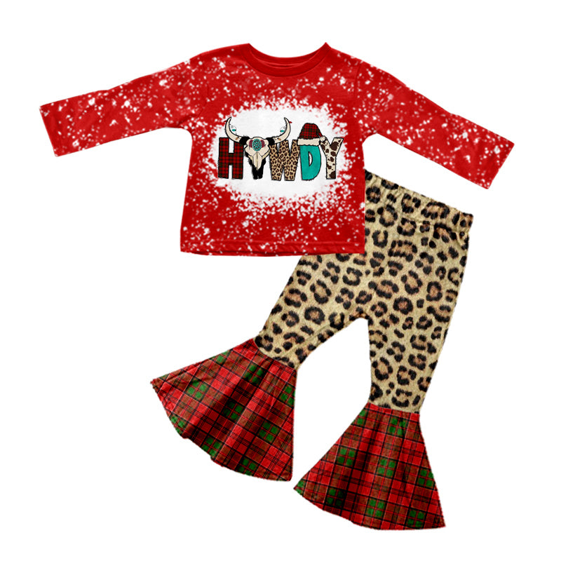 Preorder GLP0784 Kids Girls Howdy Christmas Bell Bottom Pants Outfit