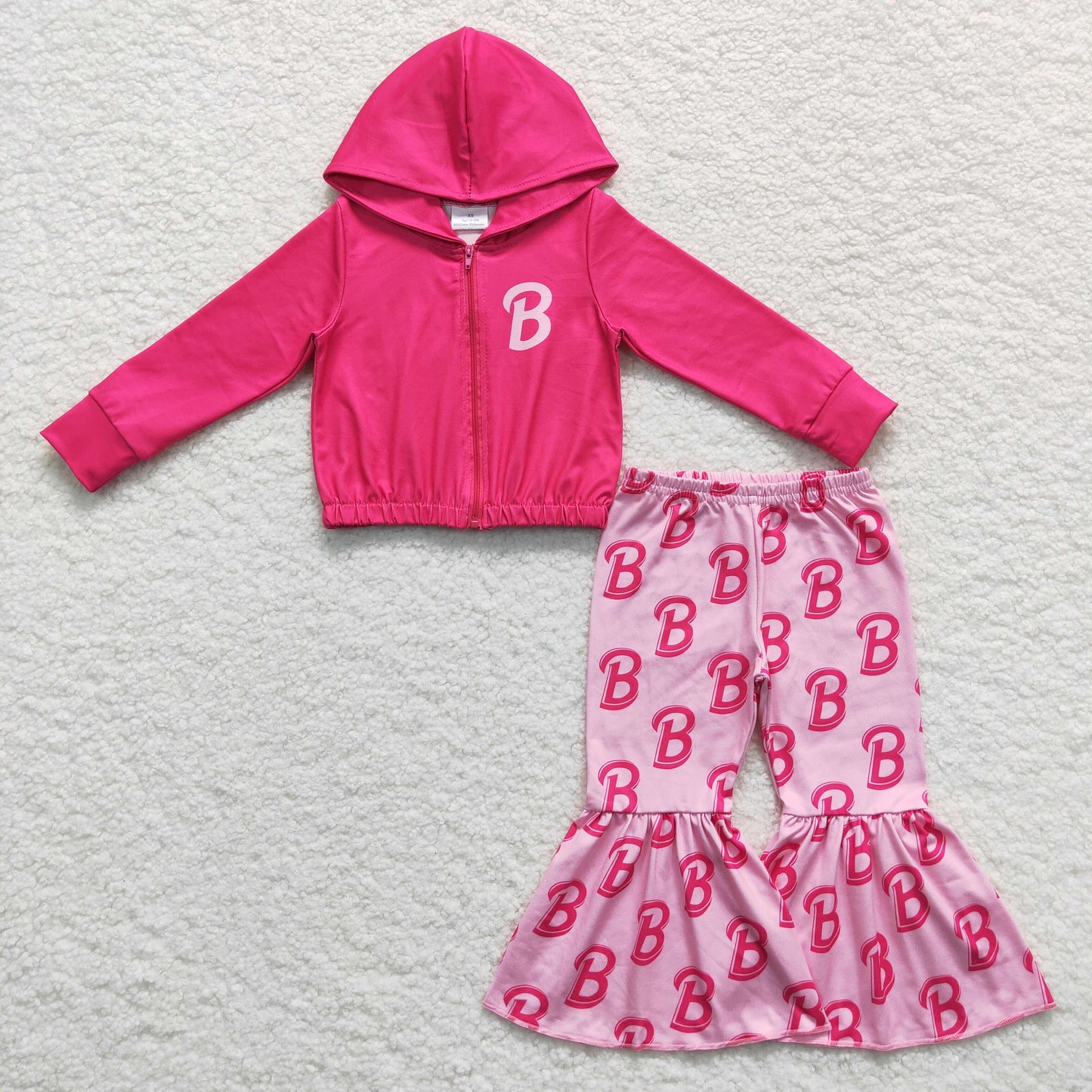 GLP0806 Baby Girls Hot Pink Hoodie Top Bell Pants Set