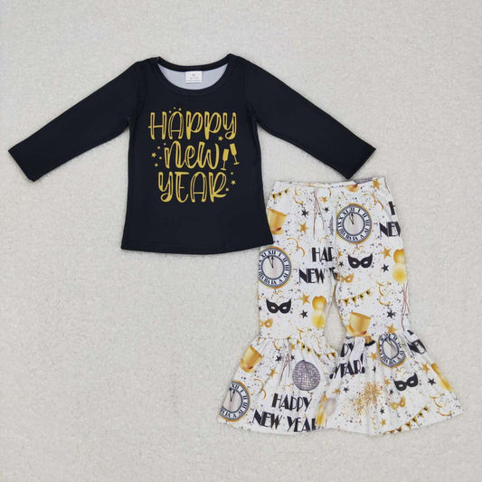 Toddler Girls Happy New Year Bell Bottom Pants Set