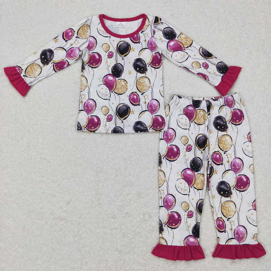 Baby Girls Clothes Happy New Year Ballon Purple Ruffle Pajamas