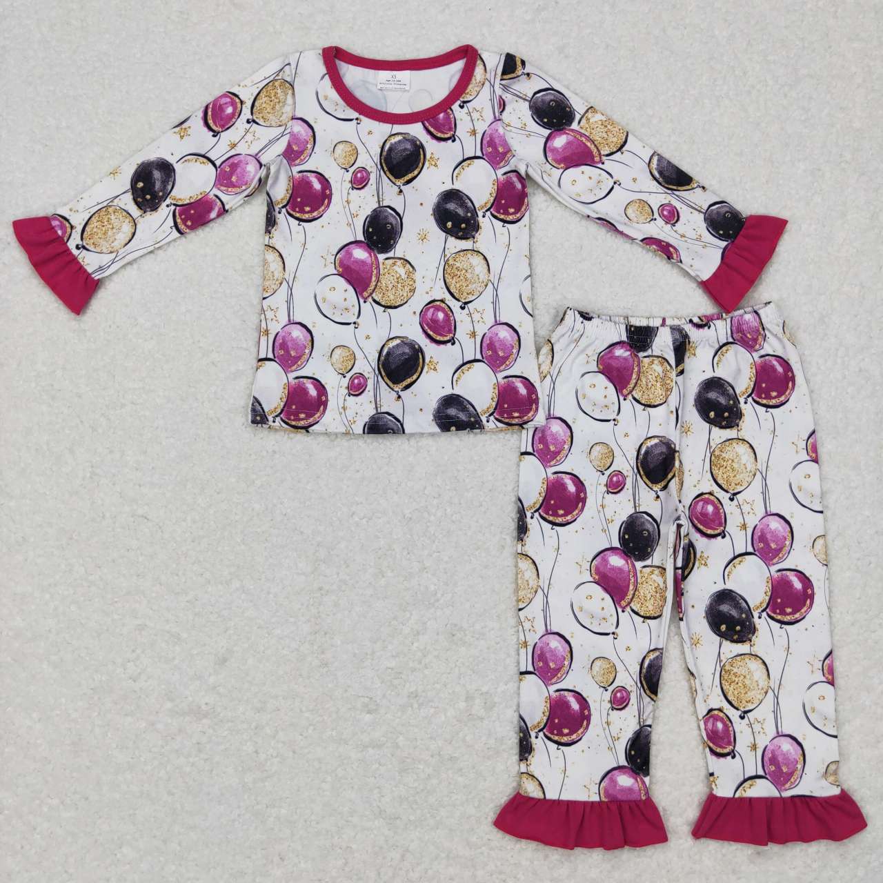 Baby Girls New Year Purple Balloon Tops Pants Pajamas Set