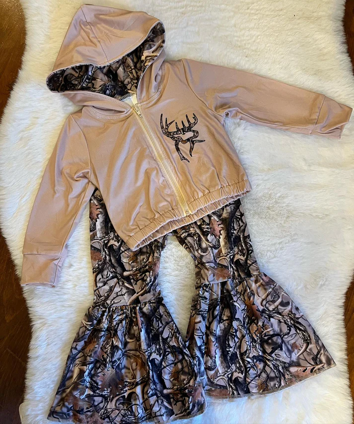 Deer zipper hoodie camo pants girls hunting clothes