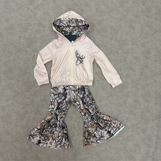 Deer zipper hoodie camo bell bottom pants girls hunting clothes
