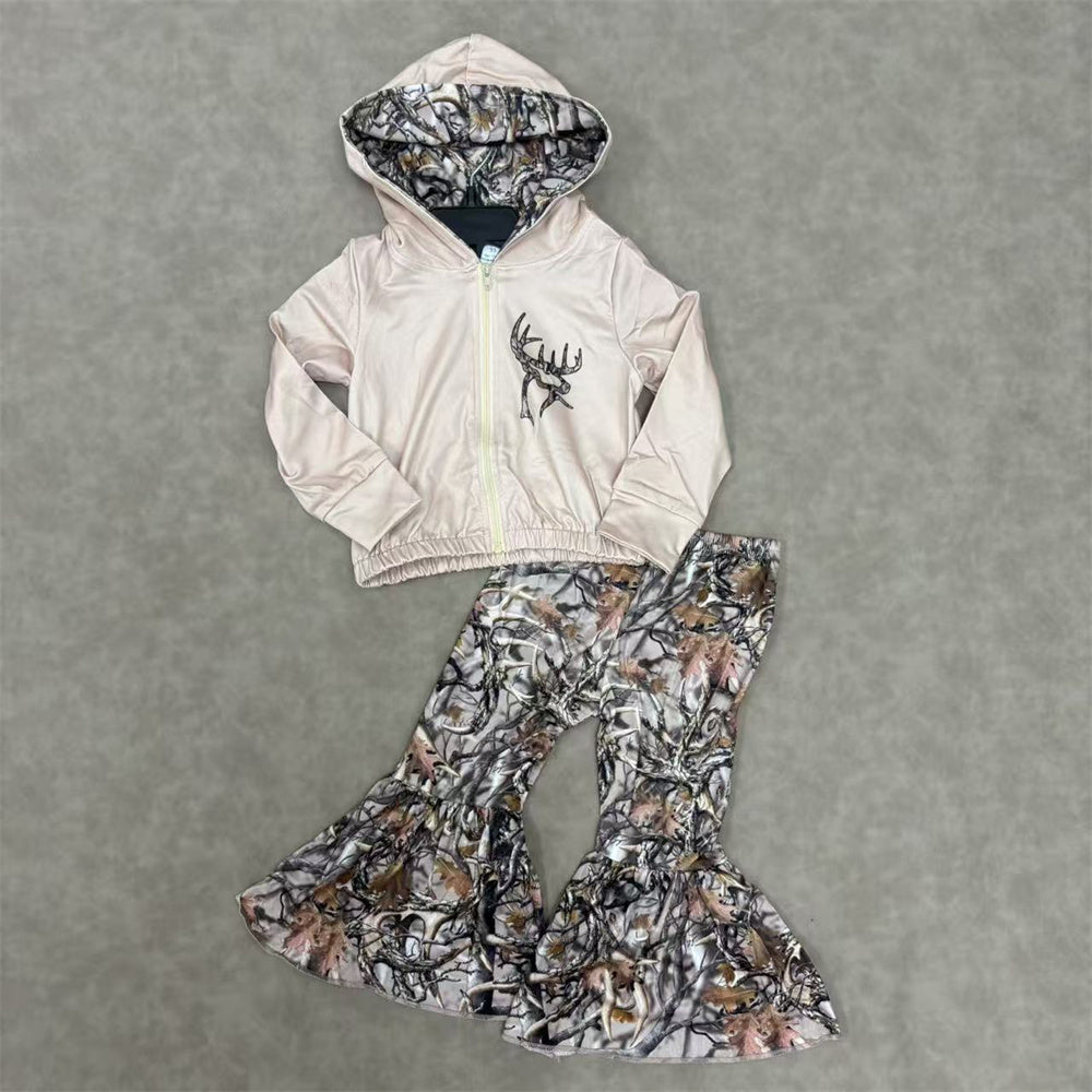 Deer zipper hoodie camo bell bottom pants girls hunting clothes