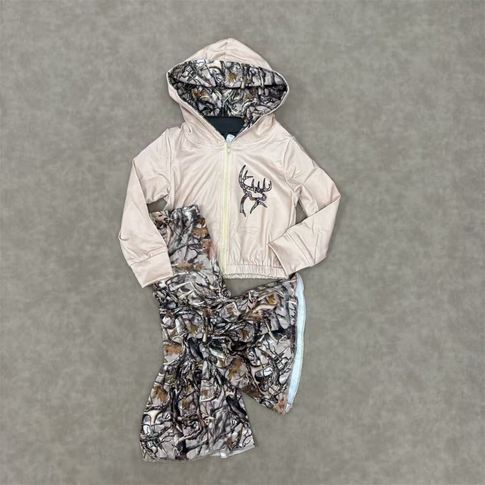 Deer zipper hoodie camo bell bottom pants girls hunting clothes