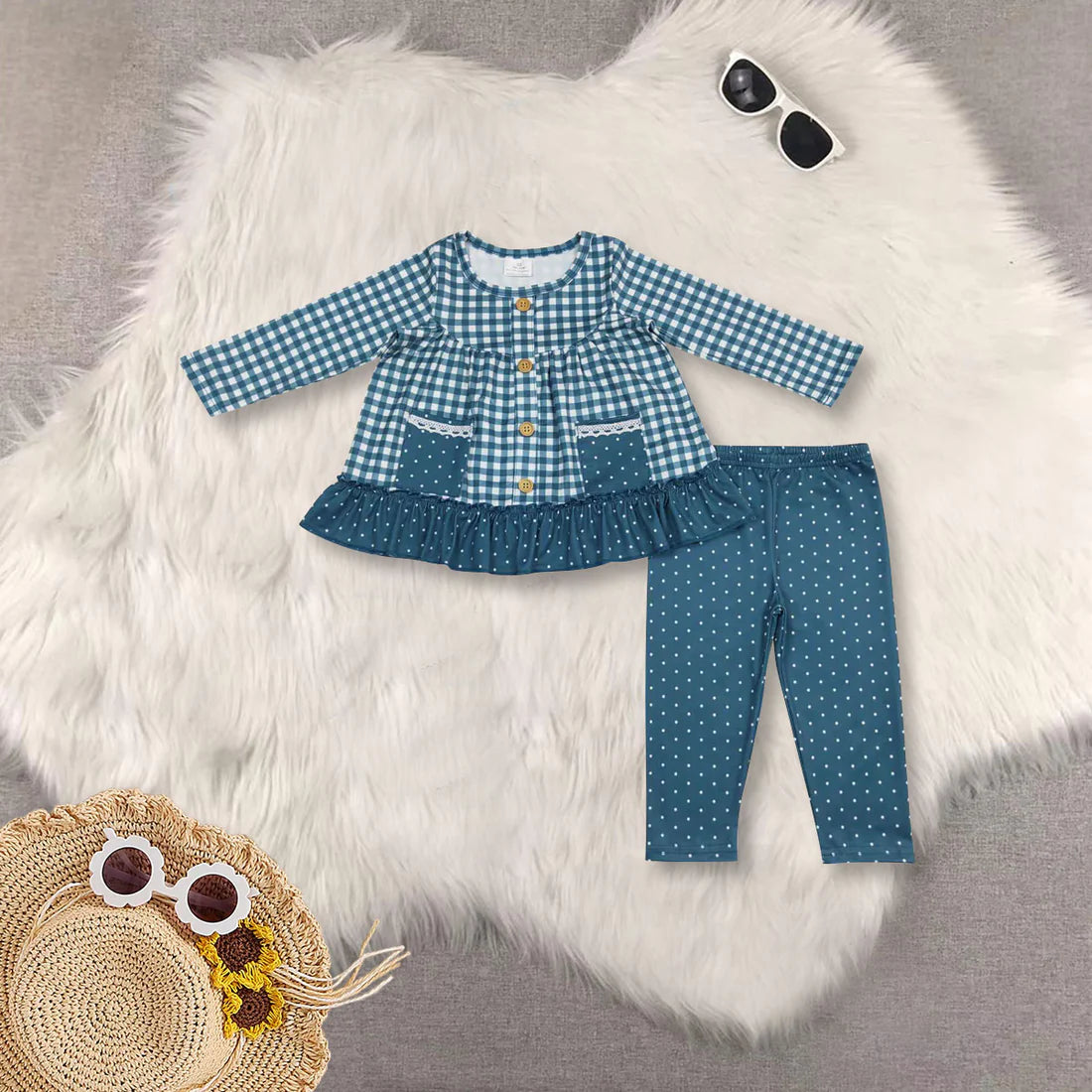 Kids Girls Sibling Spring/Fall Vintage Floral Tunic Top Leggings Set