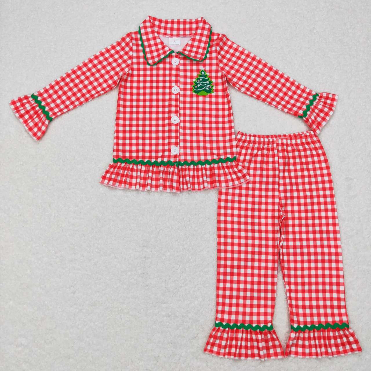 Baby Girls Christmas Red Gingham Pajama Set With Tree