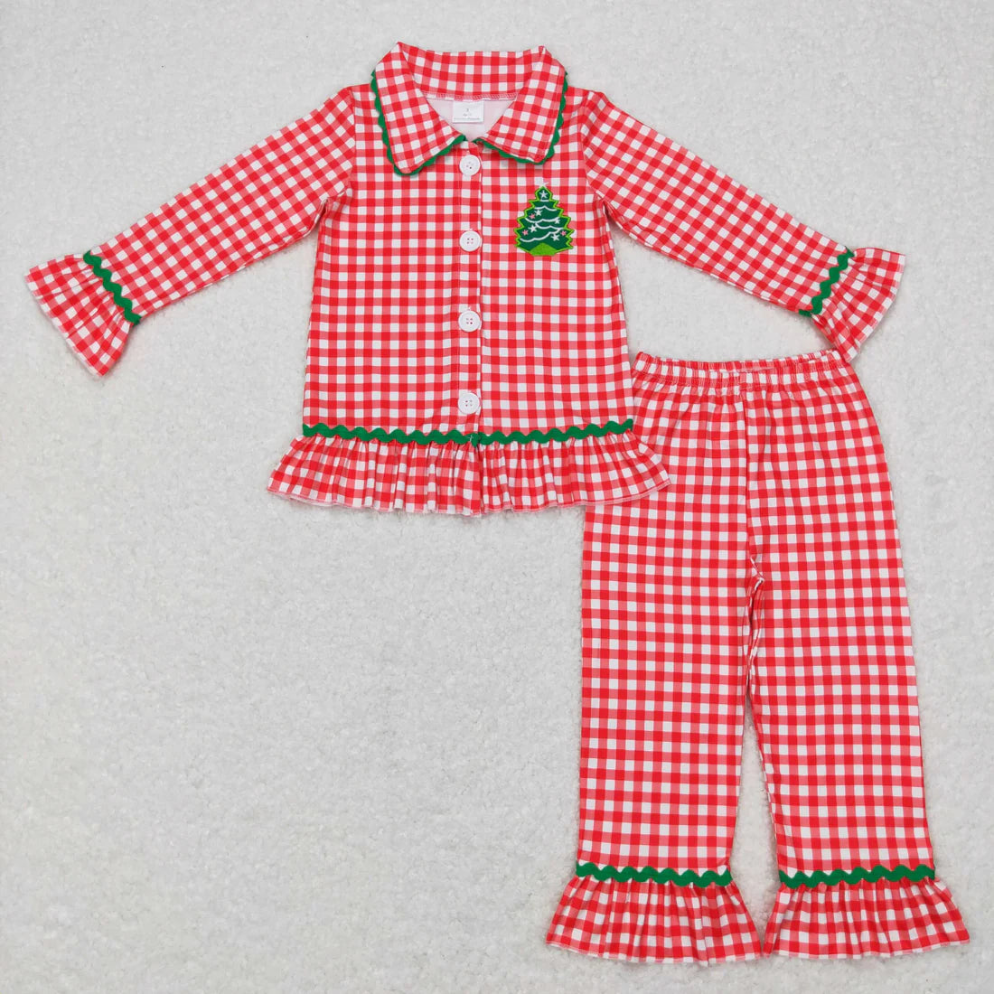 Sibling Baby Girls Chrismtas Embroidery Buttons Top Pants Pajama Set
