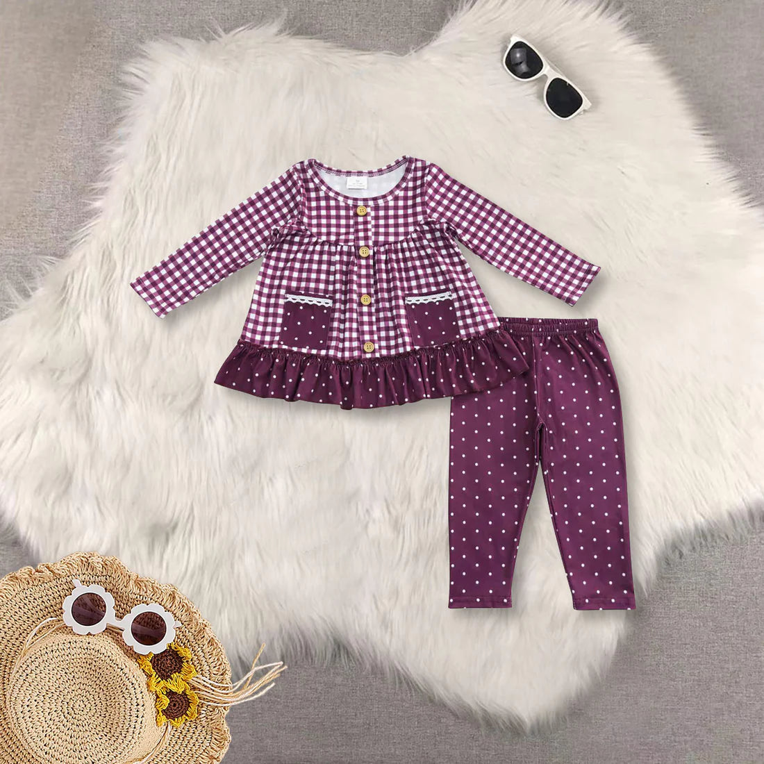 Kids Girls Sibling Spring/Fall Vintage Floral Tunic Top Leggings Set