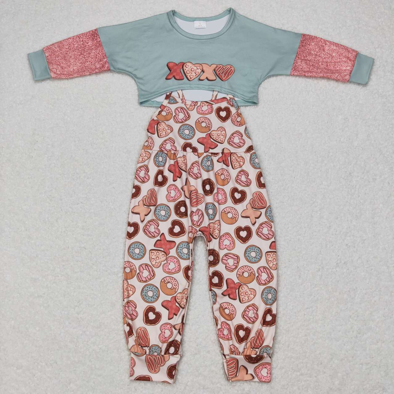 Baby Girls Valentines Donuts Top Jumpsuits 2pcs Clothes Sets