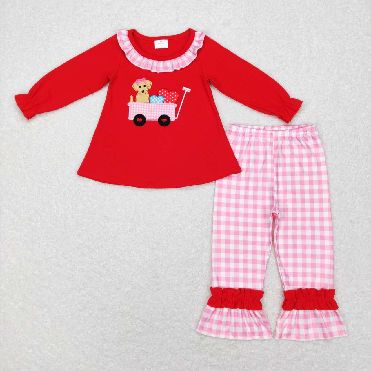 Toddler Sibling Valentines Dog Hearts Tractor Matching Set and Romper