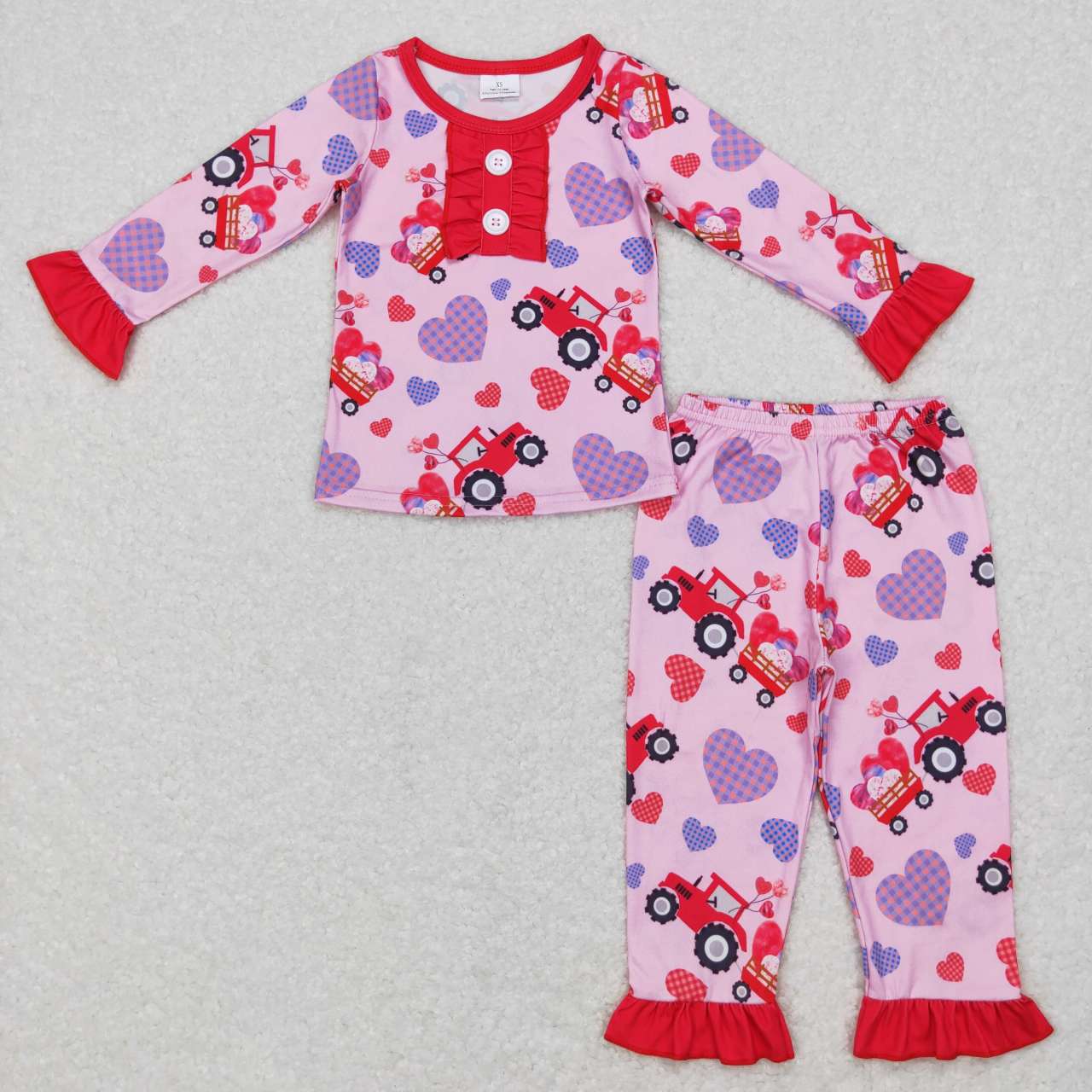 Sibling Baby Kids Hearts Trucks Top Bell Bottom Pants Valentine Pajamas Clothes Sets Dress Rompers