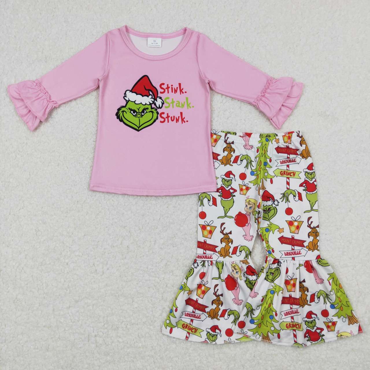 Baby Girls Sister Chrismtas Green Face Pink Matching Clothes