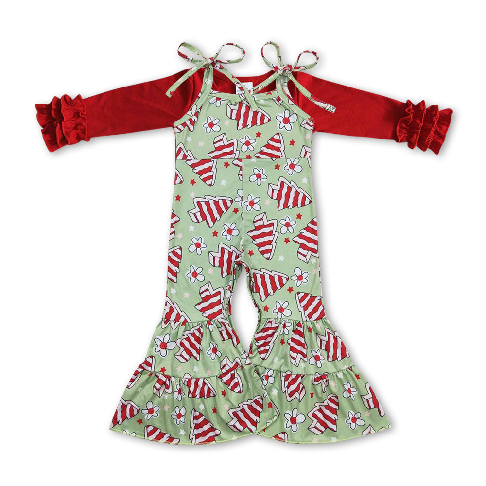 Kids Girls Red Top and Christmas Tree Jumpsuit Clothing Set
