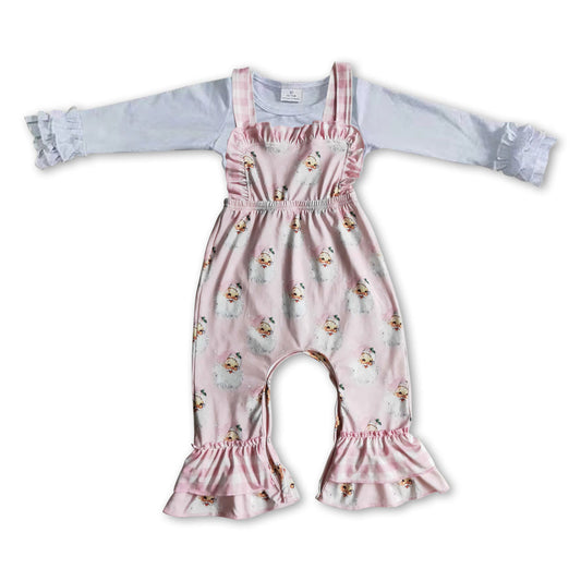 Kids Girls White Top and Santa Pink Jumpsuit Clothing Set