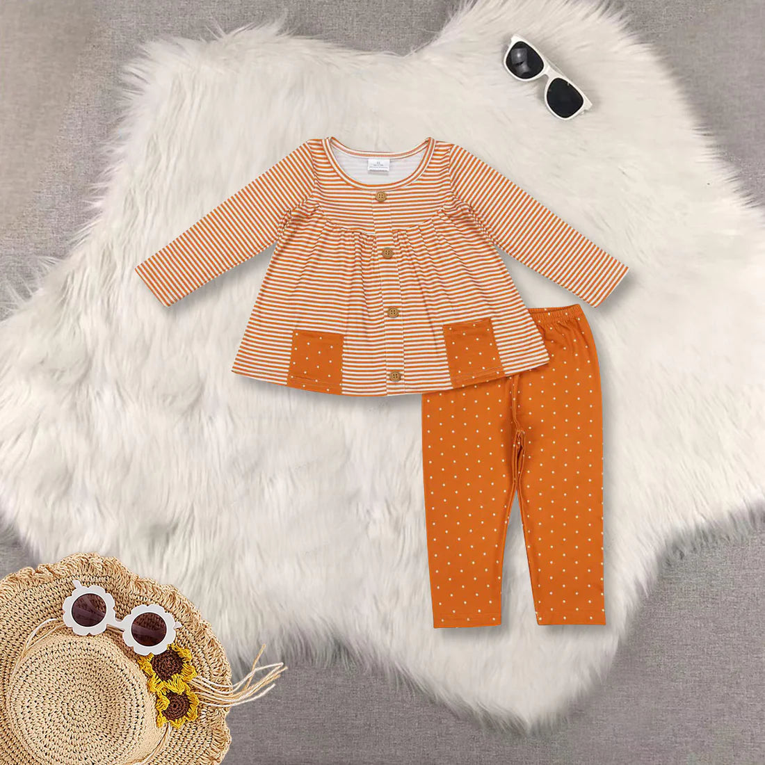 Kids Girls Sibling Spring/Fall Vintage Floral Tunic Top Leggings Set