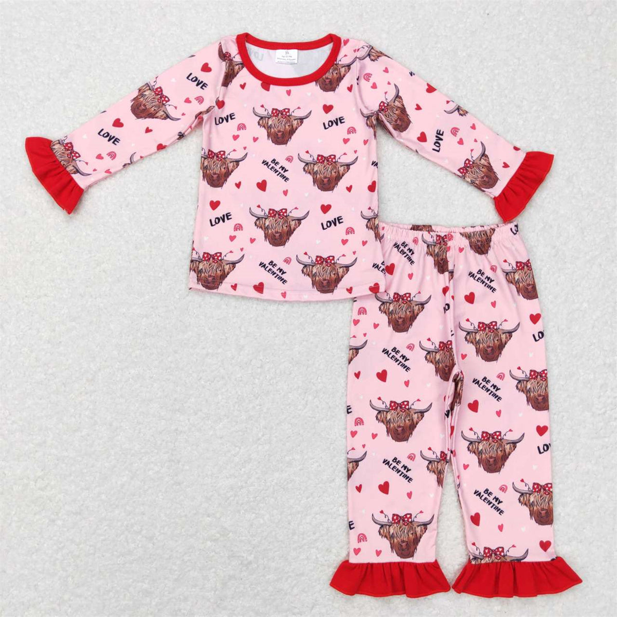 Sibling Girls  Valentine's Day Highland Cow Matching Clothing