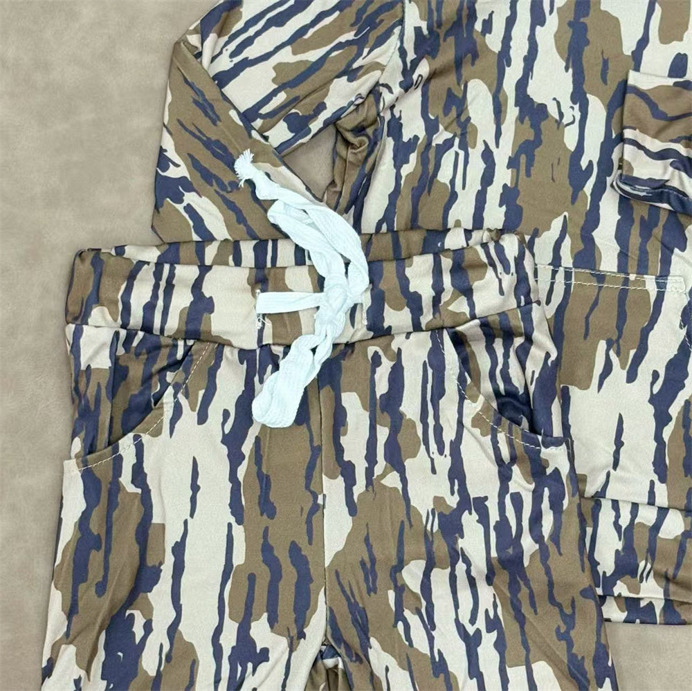 Kids Boys Bottonland Camo Long Sleeve Hoodie Top Jogger Set