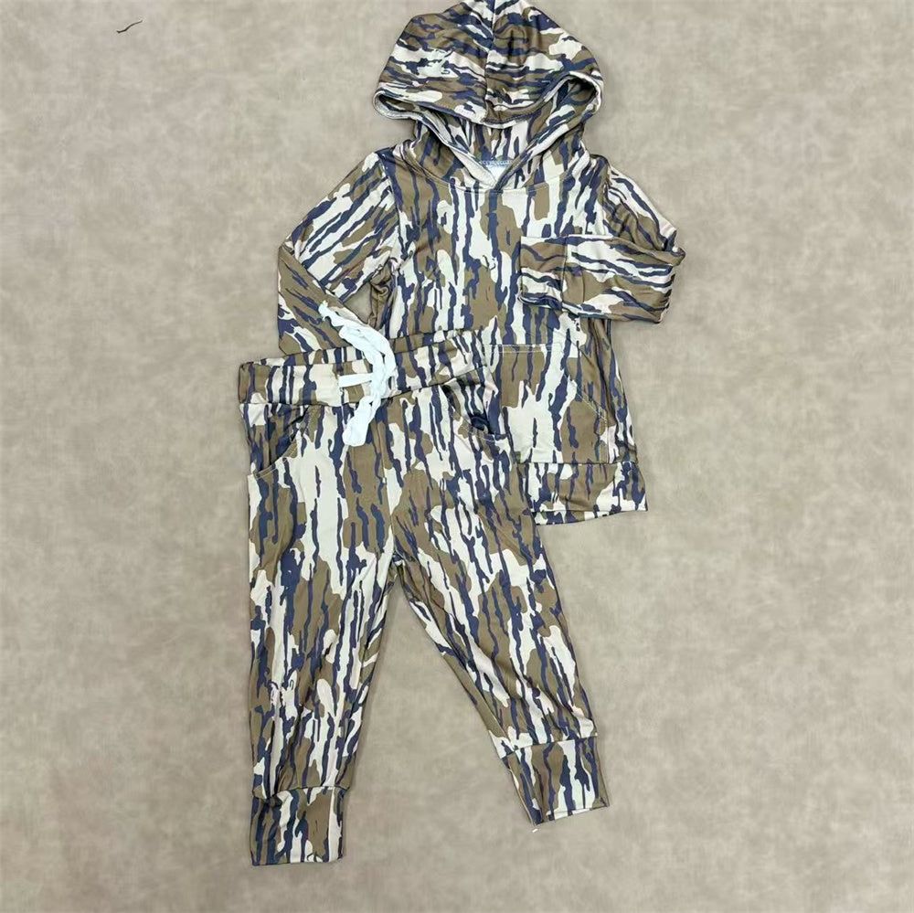 Kids Boys Bottonland Camo Long Sleeve Hoodie Top Jogger Set