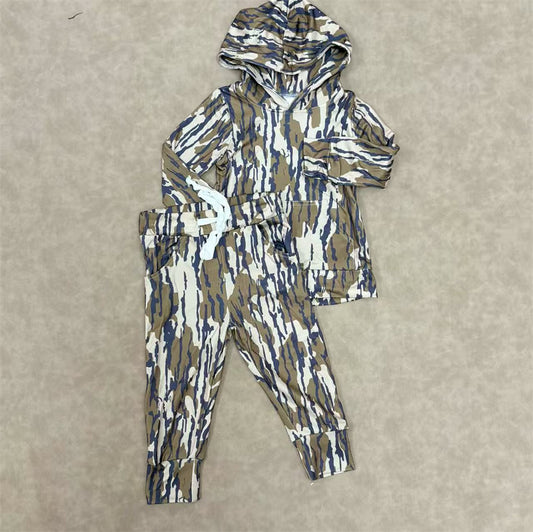 Kids Boys Bottonland Camo Long Sleeve Hoodie Top Jogger Set