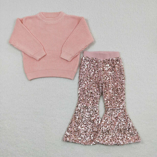 Kids Girls Pink Sweater + Light Pink Sequin Pants Outfit
