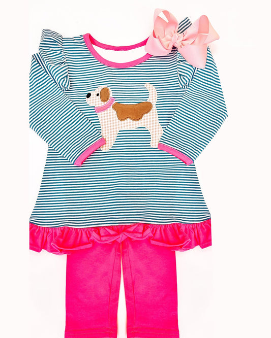 GLP1181 Baby Girls Fall Cute Dog Top Legging Set Preorder