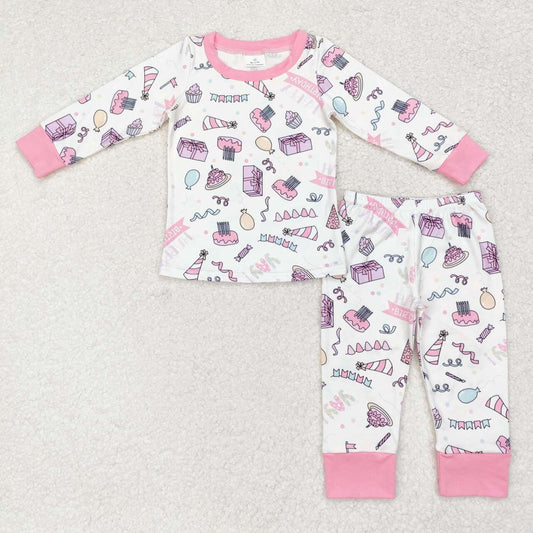 GLP1190 Baby Girls Birthday Pink Shirt Pants Pajamas Clothes Sets