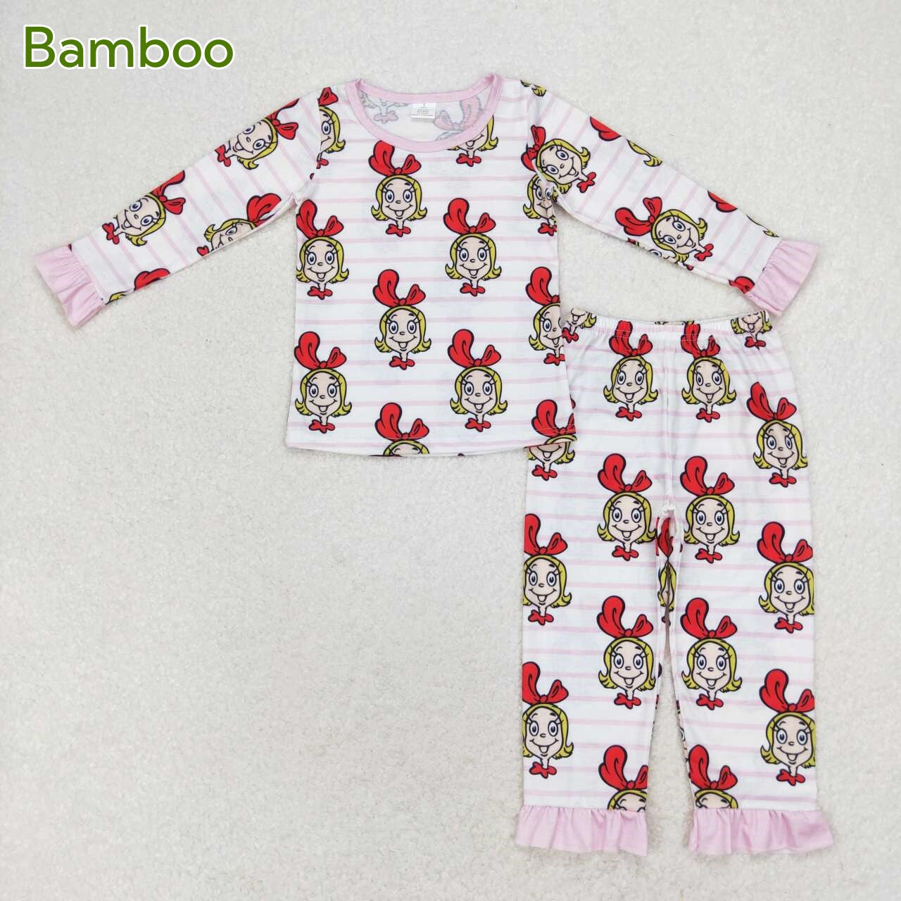 Baby Girls Sibling Christmas Pink Cartoon Bamboo Pajama and Romper