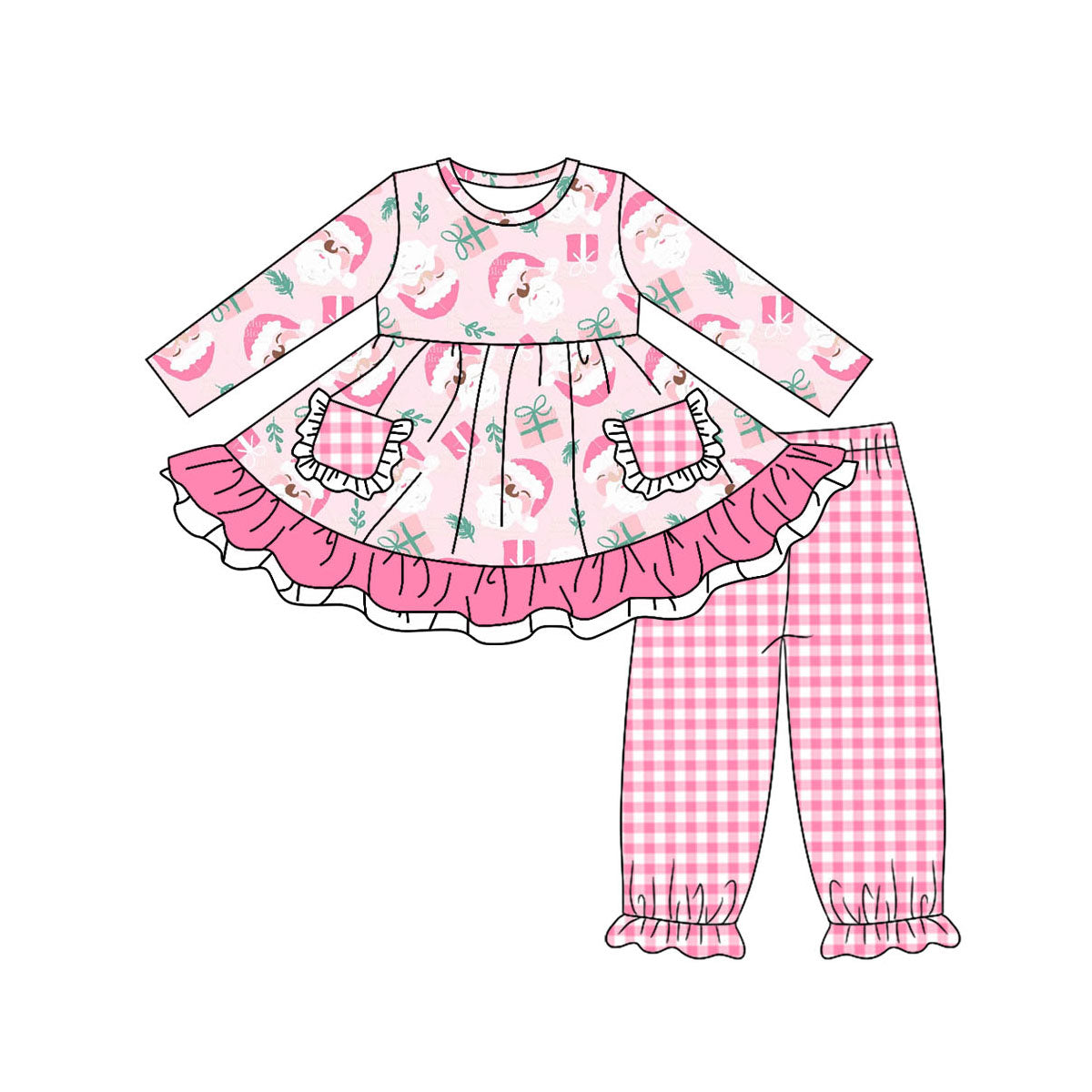 GLP1207 Baby Girls Pink Santa Tunic Top Pants Outfit Preorder