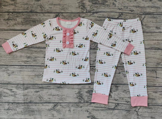 GLP1217 Baby Girls  Mallard Pink Striped Long Sleeve Pajama Set Pre-order