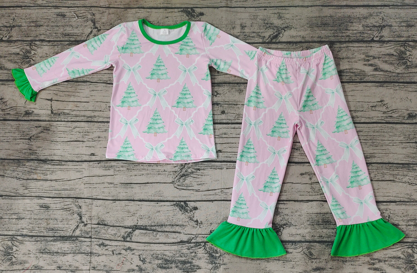 Baby Girls Christmas Tree Bow Pajama Set