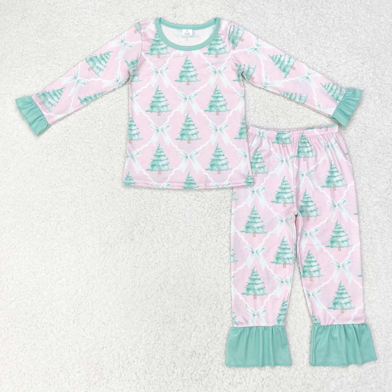 Sibling Baby Girls Christmas Tree Bow Long Sleeve Pajama Set