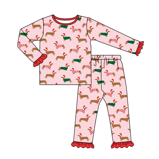 Baby Girls christmas dachshund Dog pajama Set Pre-order