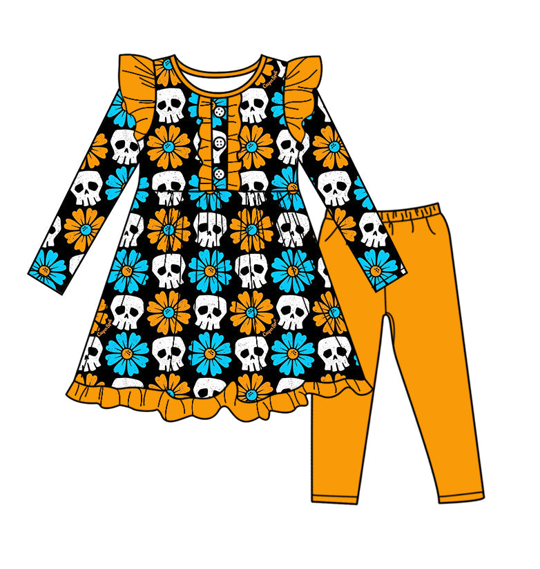 Toddler Girls  Halloween Skull Top Orange Pants Set Pre-order