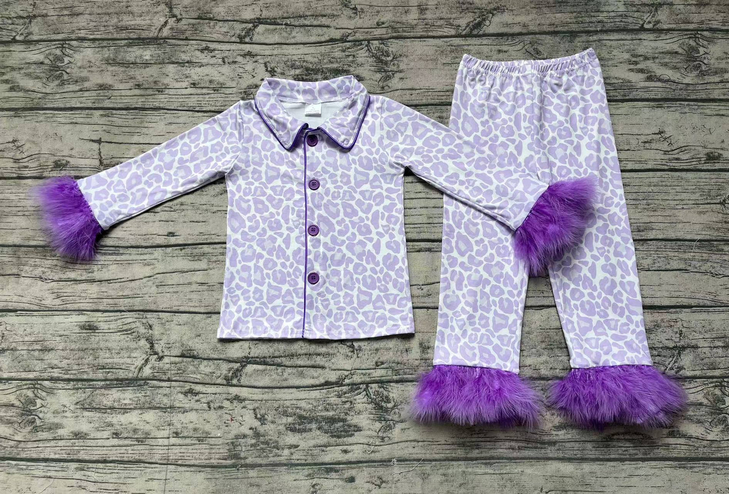 Baby Girls Purple Leopard Pajama Set With Fur