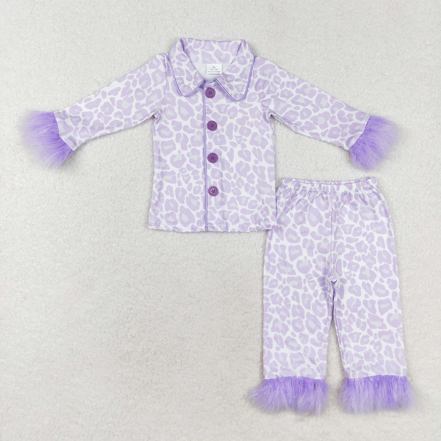 Baby Girls Purple Leopard Pajama Set With Fur