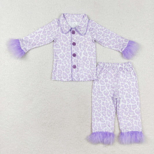 Baby Girls Purple Leopard Pajama Set With Fur